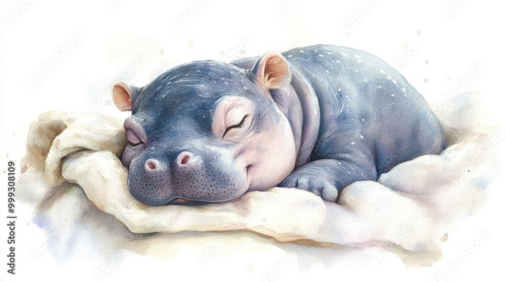 Cute sleepy hippopotamus resting on a soft cloud, serene and peaceful. Cute sleepy hippopotamus resting on a soft cloud, serene and peaceful.