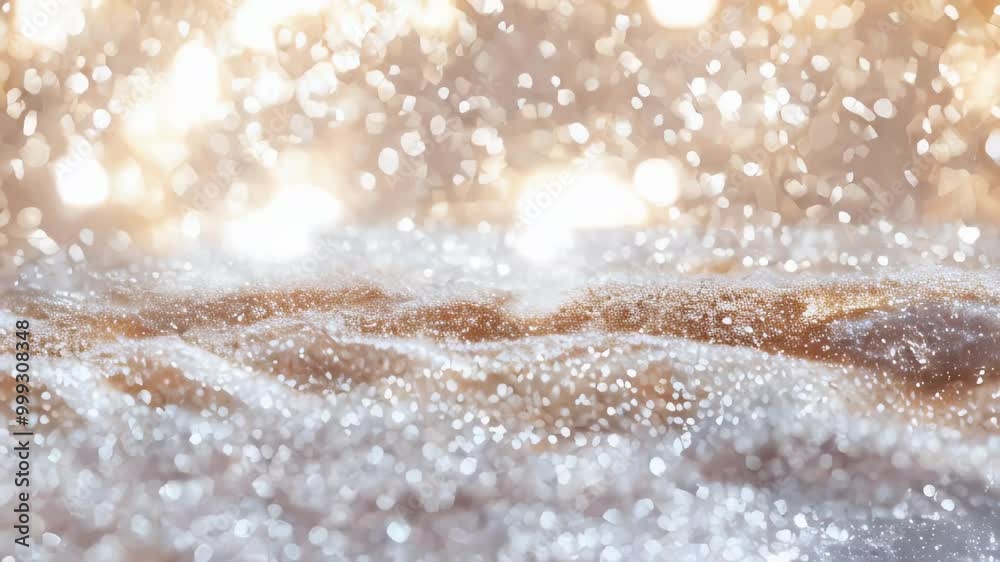 Abstract golden sparkling bokeh lights on snow surface, perfect for festive backgrounds. Abstract golden sparkling bokeh lights on snow surface, perfect for festive backgrounds.