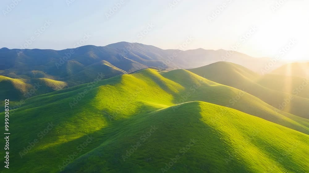 The rolling green hills stretch endlessly, bathed in warm sunlight as the day begins, showcasing the tranquil beauty of nature The rolling green hills stretch endlessly, bathed in warm sunlight as the day begins, showcasing the tranquil beauty of nature