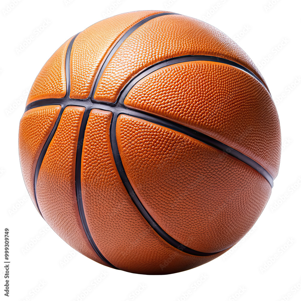Fototapeta premium A basketball featuring a textured surface and traditional orange color stands alone on a white background highlighting its iconic shape and design