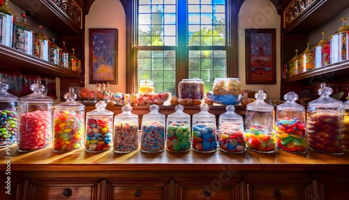 Candy Shop Shelves Full of Colorful Sweets