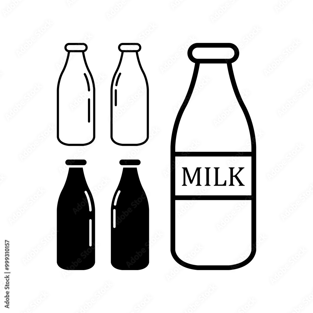 Milk bottle icon set Milk bottle icon set