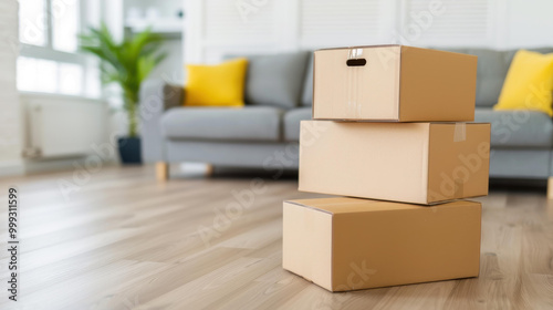 Relocate seamlessly with our topnotch removals and delivery service. Empty living room with cardboard boxes, ready for your move.