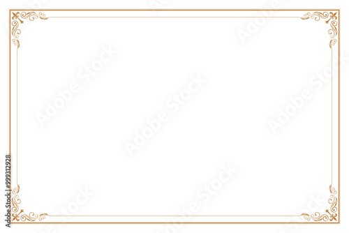 Elements of ornate vintage frames. Border gold on white classic calligraphy swirls, floral motifs. Design print for greeting cards, wedding invitations, restaurant menu, royal certificates. Set 279
