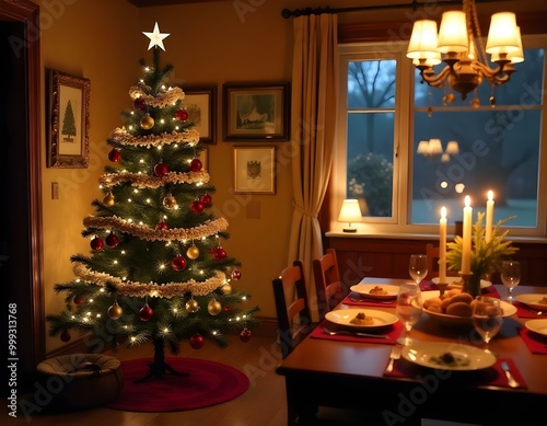 christmas table setting with candles