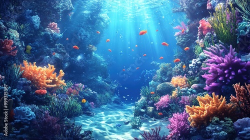 Beautiful and beautiful underwater world with corals and tropical fish. decorated with coral reefs 