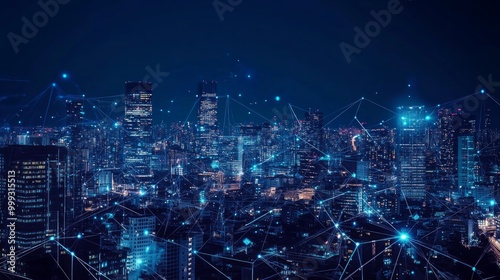 Wallpaper Mural Modern city and communication network concept. IoT (Internet of Things). Smart city. Digital transformation.Wide image for banners, advertisements Torontodigital.ca