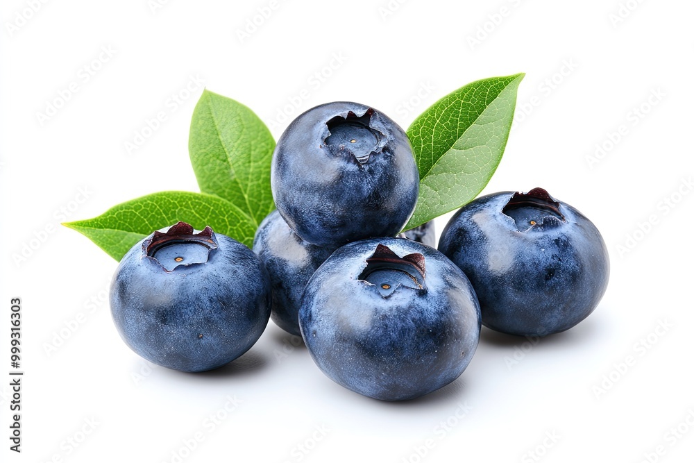 Fresh blueberries with blueberry leaves isolated on white background. Fresh blueberries with blueberry leaves isolated on white background.
