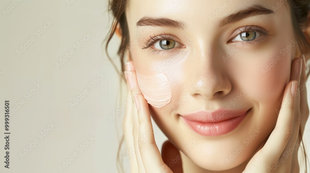 Beauty Beyond Skin Deep Woman with Radiant Complexion Promoting Healthy Skincare with Moisturizer in Studio Shot Beauty Beyond Skin Deep Woman with Radiant Complexion Promoting Healthy Skincare with Moisturizer in Studio Shot