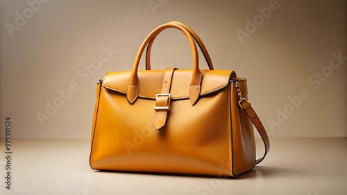 Loewe leather bag in ochre color on a light minimalist background high fashion