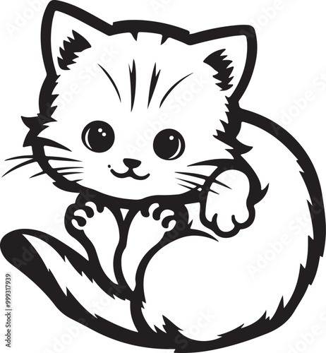 A charming and adorable baby cat silhouette vector art illustration