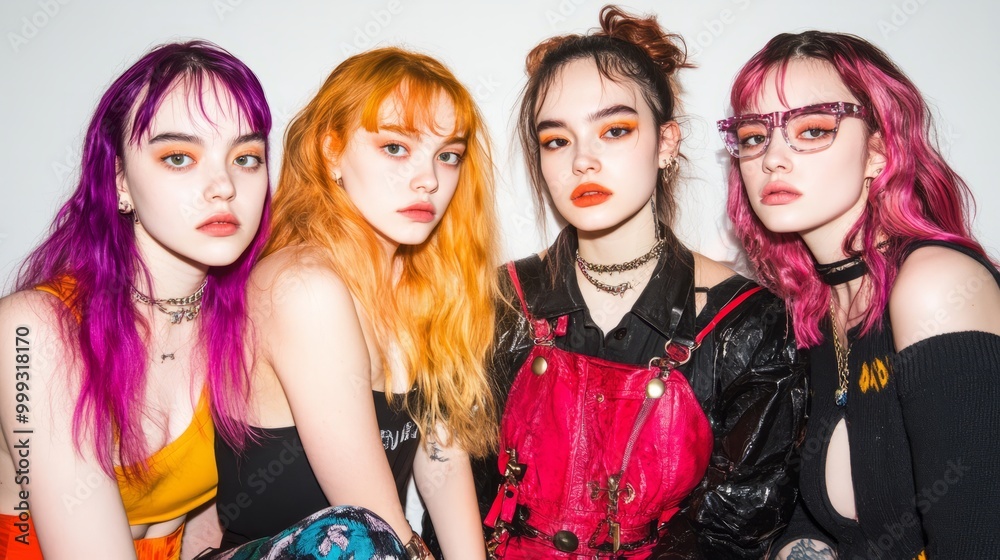 Obraz premium Diverse and Expressive Female Portraits Showcasing Alternative Fashion and Subculture Aesthetics