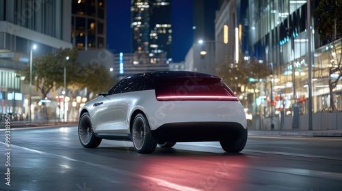 Futuristic Electric Car in Urban Night Setting