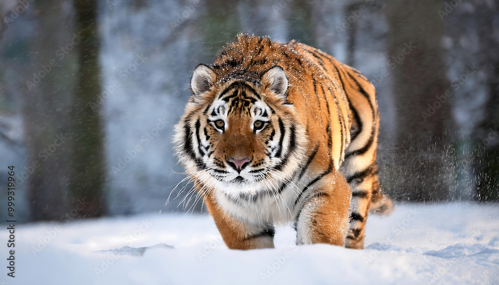 Fototapeta premium Amur Tiger Playing in a Winter Park