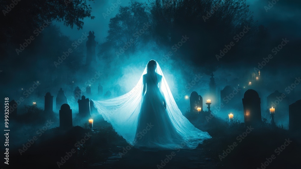 Ghostly Bride in a Foggy Graveyard Ghostly Bride in a Foggy Graveyard