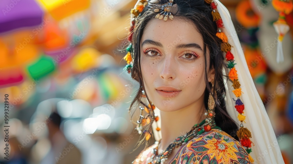Traditional Beauty: Portrait of a Young Woman in Ethnic Dress at a Cultural Festival Traditional Beauty: Portrait of a Young Woman in Ethnic Dress at a Cultural Festival