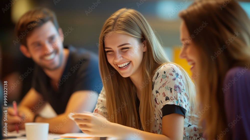Seminar attendees engaging in a group activity, laughing and learning together in a seminar room Seminar attendees engaging in a group activity, laughing and learning together in a seminar room