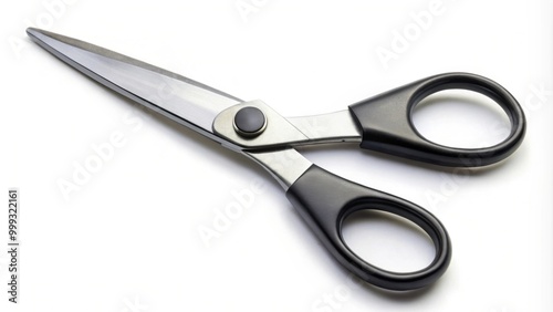 Sharp, metal scissors with black handles and open blades, cutting tool, shears, stationery, tailor, craft, steel