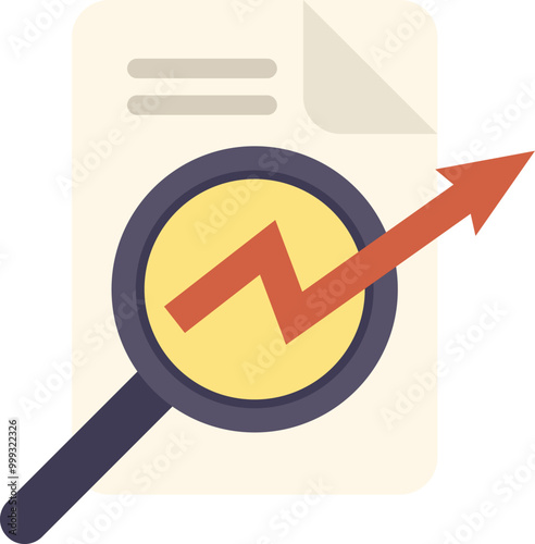 Magnifying glass is magnifying a growing business graph on a document