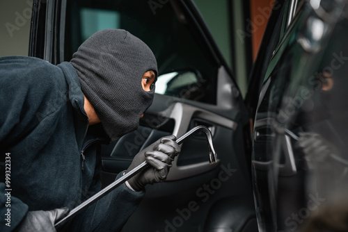 Εκτύπωση καμβά Thief in uniform black jacket various action stolen cars