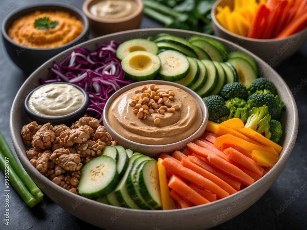 Healthy Rainbow Buddha Bowl with Fresh Vegetables and Hummus Ai Generative Healthy Rainbow Buddha Bowl with Fresh Vegetables and Hummus Ai Generative