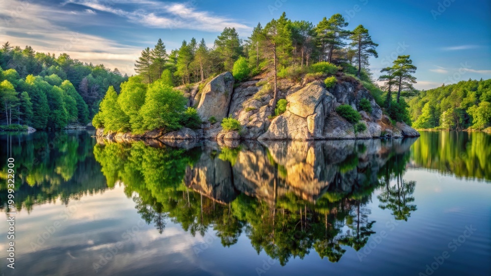 Rock formation with trees reflecting in calm lake , nature, landscape, serene, peaceful, tranquility, outdoors, scenic, reflection, rock Rock formation with trees reflecting in calm lake , nature, landscape, serene, peaceful, tranquility, outdoors, scenic, reflection, rock