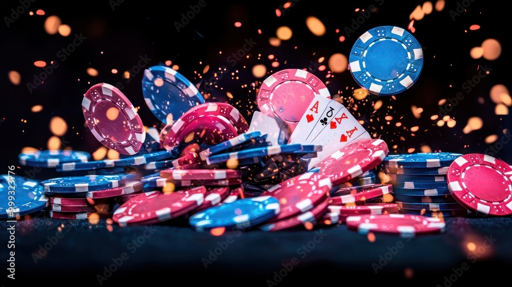 Tense High-Stakes Casino Poker Table Scene with Vibrant Chips and Dramatic Lighting