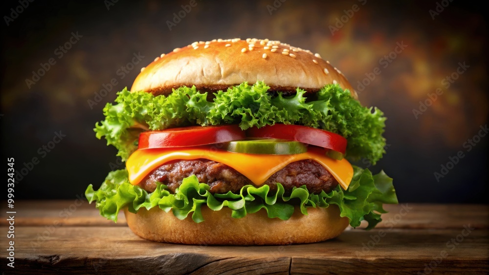 Delicious real cheeseburger with melted cheese, juicy patty, fresh lettuce, and tomato, cheeseburger, food, burger, fast food Delicious real cheeseburger with melted cheese, juicy patty, fresh lettuce, and tomato, cheeseburger, food, burger, fast food