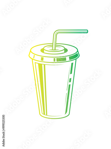 Fast food plastic cup with straw. Hot or cold drink. Original vector illustration in vintage style.