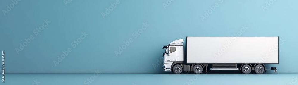 A modern white delivery truck parked against a vibrant blue wall, symbolizing logistics and transportation efficiency. A modern white delivery truck parked against a vibrant blue wall, symbolizing logistics and transportation efficiency.