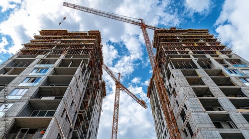 Towering Skyline of a Rapidly Developing Urban Landscape with Cranes and High Rise Construction