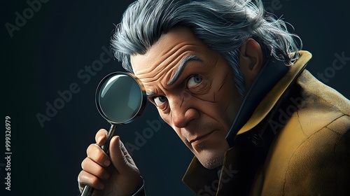 Detective with magnifying glass. photo