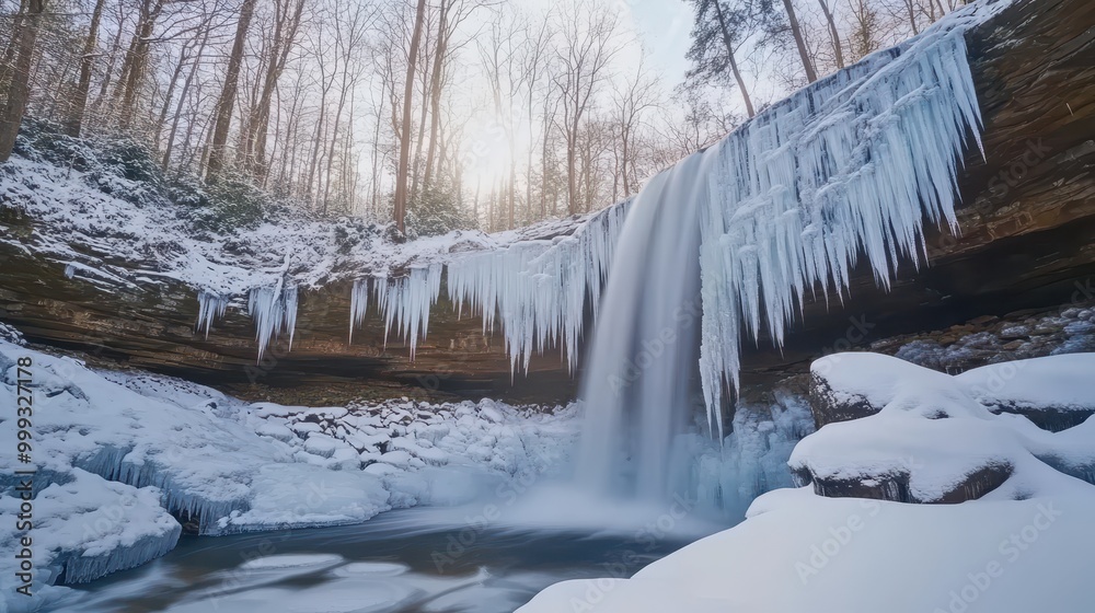 Fototapeta premium Frozen Waterfall in a Winter Forest
