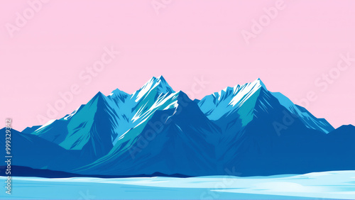 Blue mountains with soft pink tones