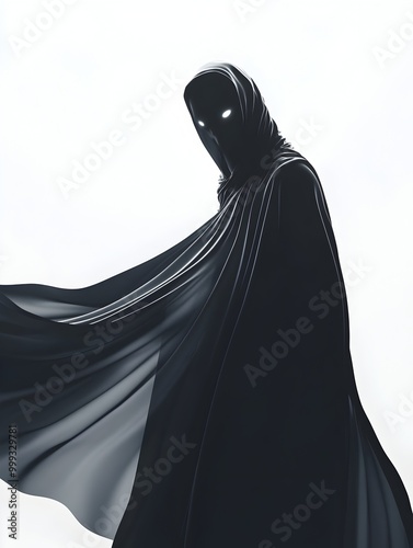 Billowing Gothic Vampire Cape Swirling in Ethereal Darkness with Luminescent Edges