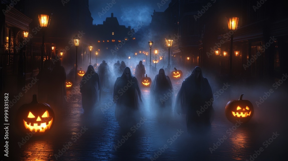 Obraz premium Ghosts Parading Through a Foggy Halloween Night
