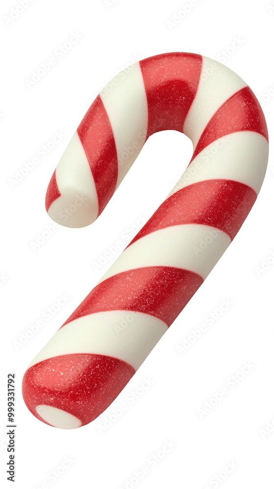 Obraz premium Red and white striped candy cane illustration, featuring a classic festive design. Perfect for holiday themes, Christmas decorations, or sweet treat concepts. Isolated on transparent background, png.
