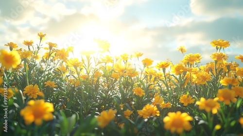 Wild marigold calendula flowers in natural setting photograph