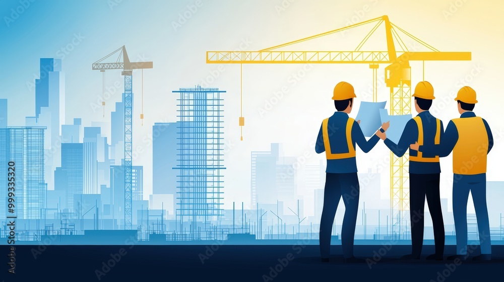 Construction Workers Overlooking Urban Project Construction Workers Overlooking Urban Project