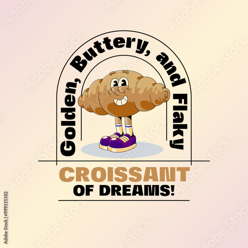 Retro Pastry Croissant Mascot Design