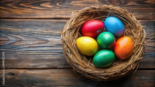 Colored Easter eggs in a nest , Easter, holiday, decoration, spring, festive, colorful, vibrant, traditional, celebration, eggs, nest