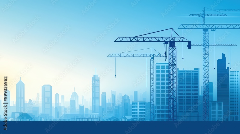 Silhouetted City Skyline with Cranes at Sunrise Silhouetted City Skyline with Cranes at Sunrise
