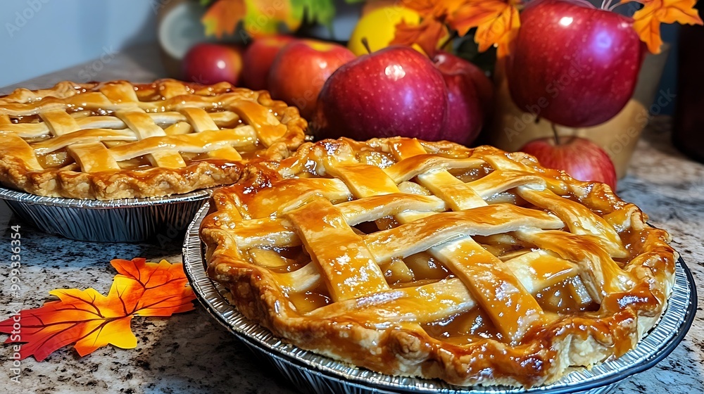 Delicious Homemade Apple Pie with Lattice Crust and Shiny Glaze Delicious Homemade Apple Pie with Lattice Crust and Shiny Glaze