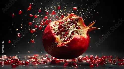 Pomegranate Seeds Exploding in Mid Air photo