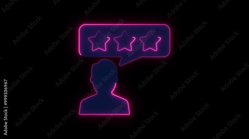 Neon Three Star Customer Review Icon on Dark Background