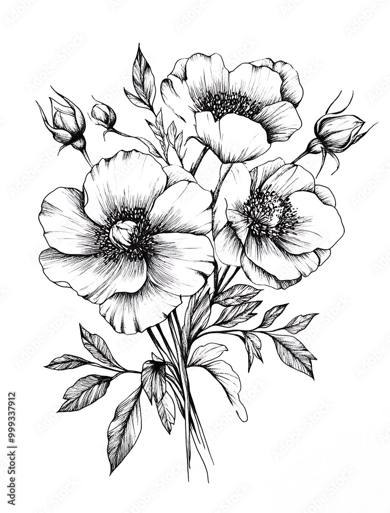 draw simple black and white pictures of a bouquet of flowers for a coloring book draw simple black and white pictures of a bouquet of flowers for a coloring book