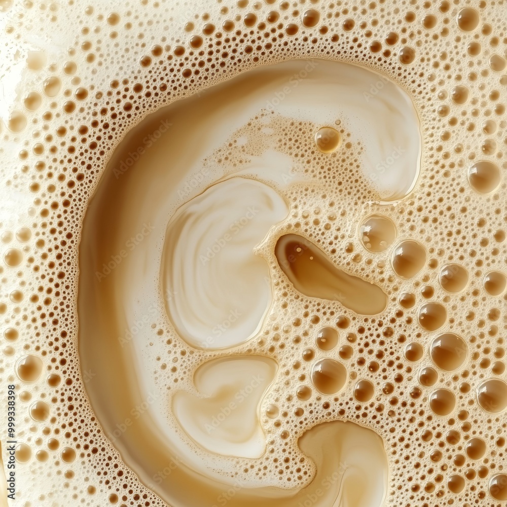 Abstract Pattern of Swirling Coffee and Milk Bubbles