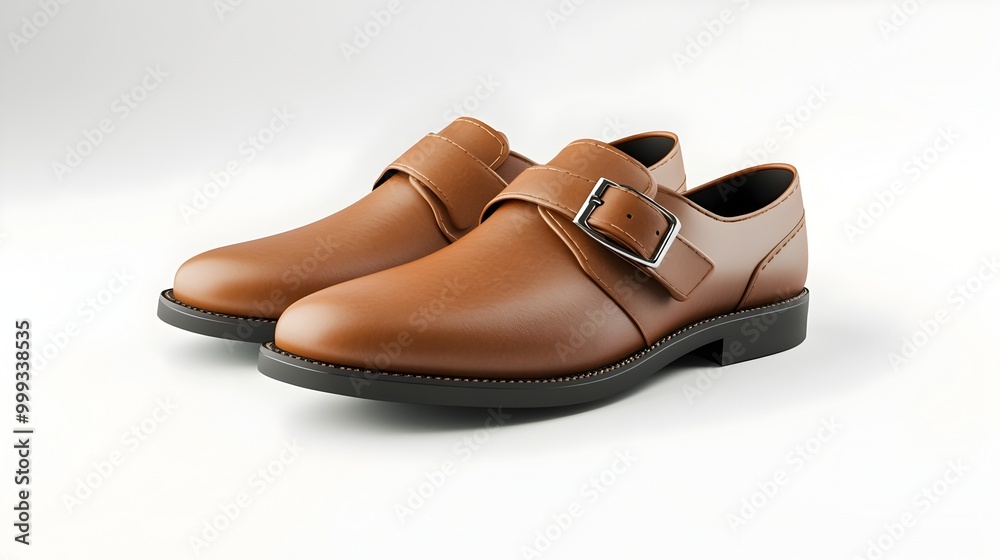 Naklejka premium Fashionable Leather Dress Shoes with Prominent Buckle Embellishment Against Clean White Background