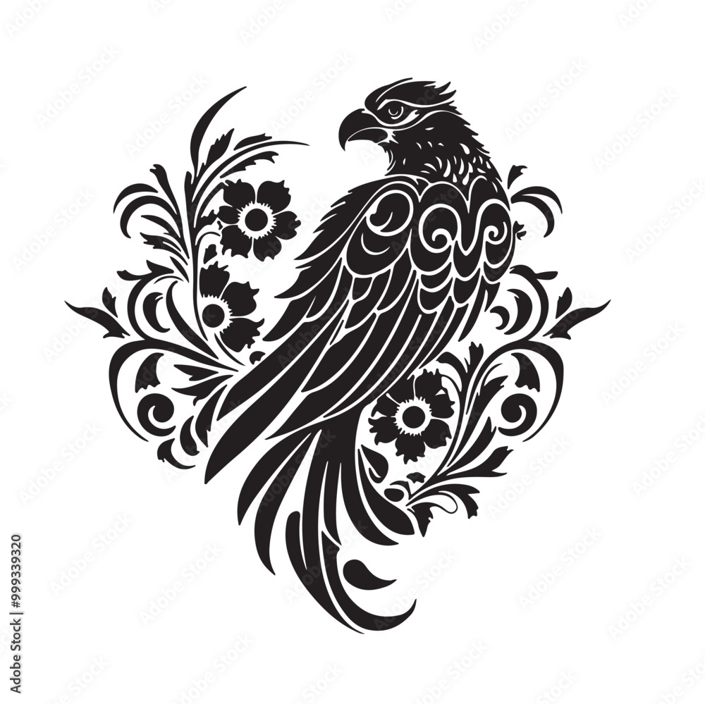 Obraz premium Vector seamless black and white pattern with birds.