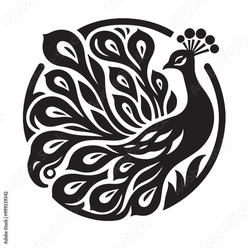 Vector seamless black and white pattern with birds. photo